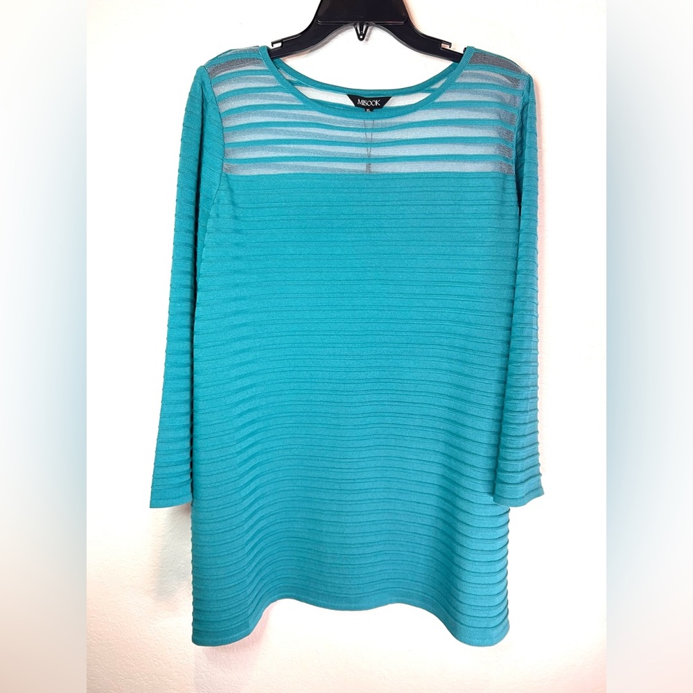 Misook Teal/ Turquoise Knit Tunic w/ Sheer Neck Detail Size XL NWT